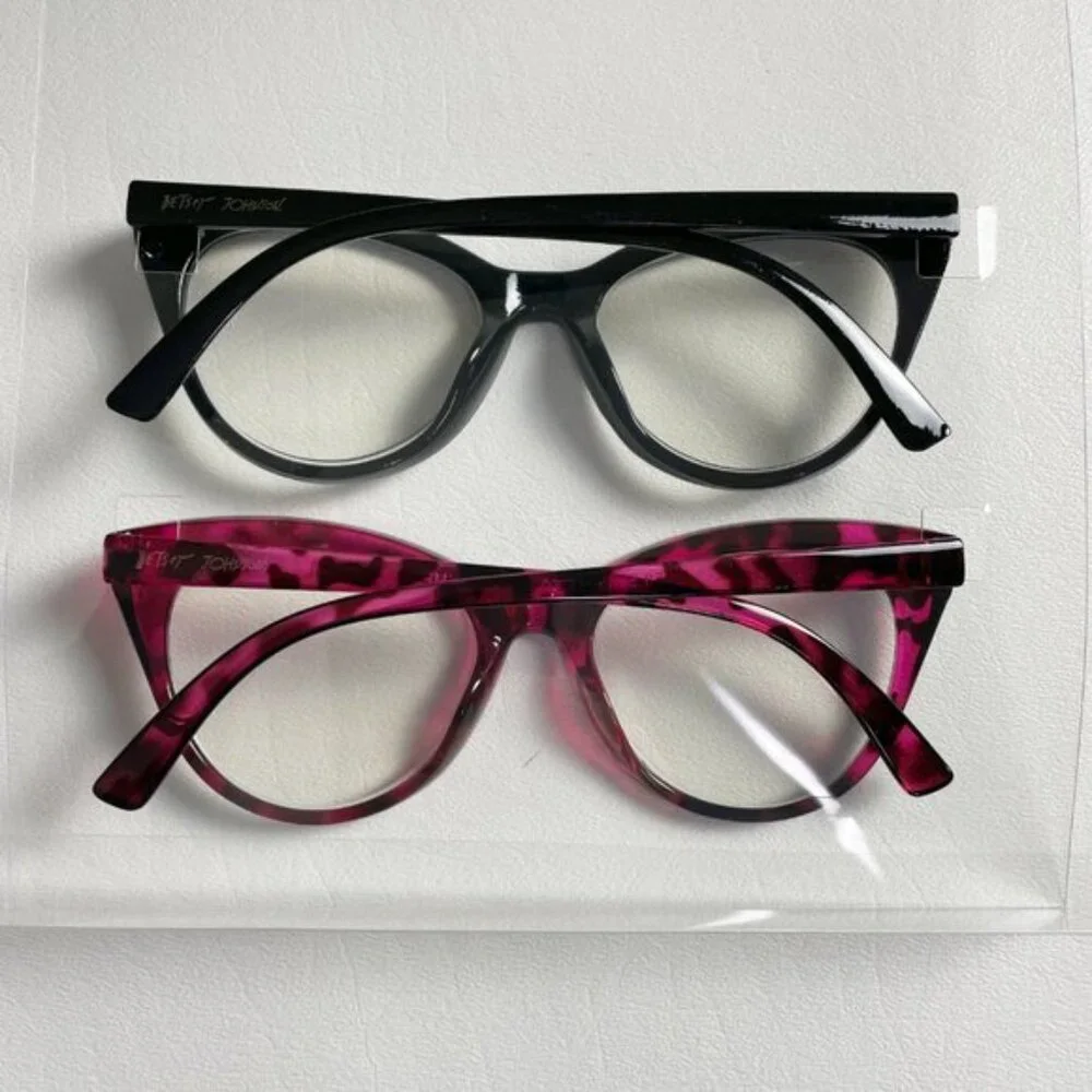 Betsey Johnson +1.50 Blue Light Reading Glasses Pink Leopard Black